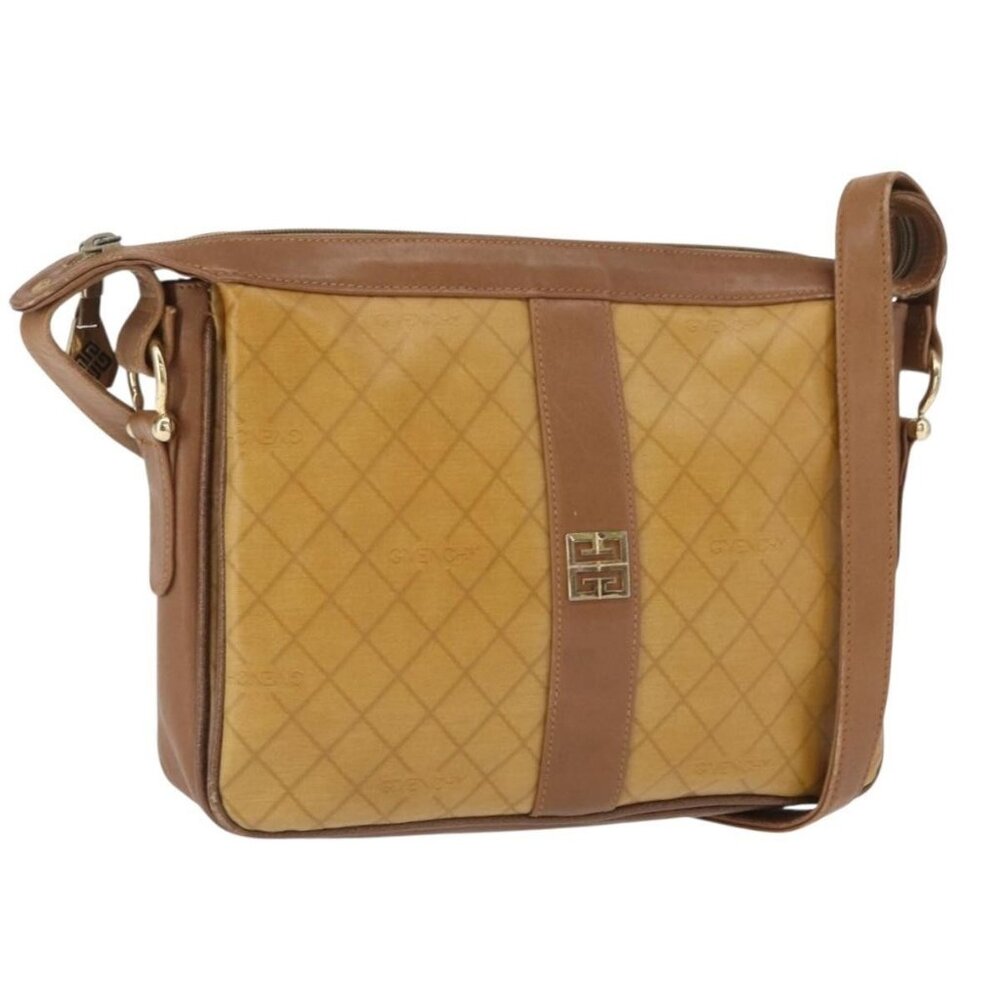 Authentic GIVENCHY Shoulder Bag PVC Canvas Beige Gold